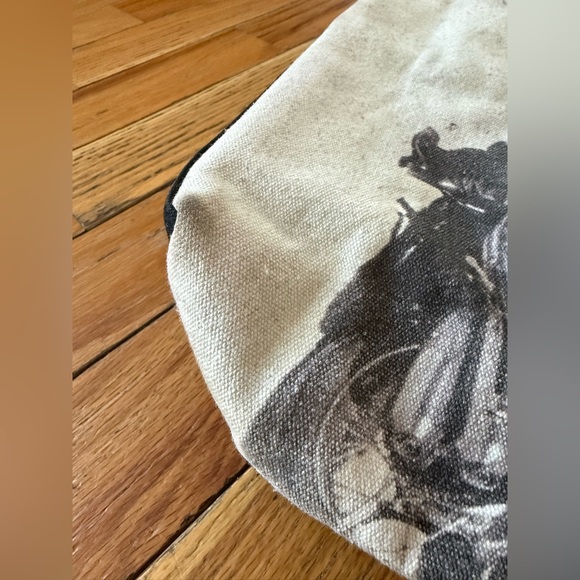 Barbour Racing Riding Biker Motorcycle Shoulder Handbag/Tote Black/White Canvas - Picture 15 of 16